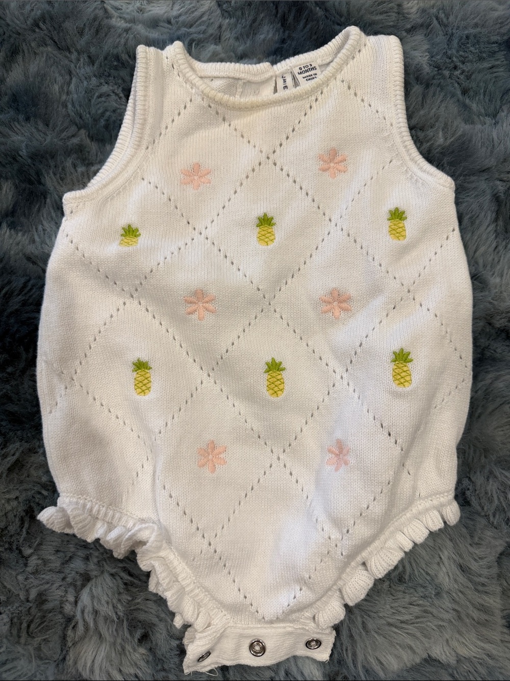 Janie and Jack White Knit Pineapple Embroidered One-Piece